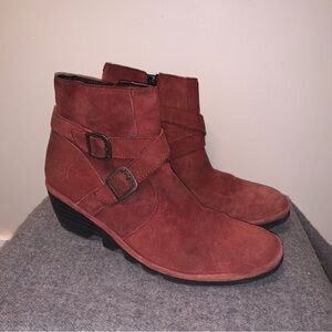 Fly London Red Suede Leather Wedge Ankle Booties 40